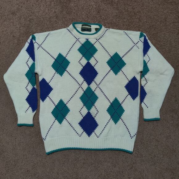 EMBASSY ROW Other - Vintage Embassy Row Sweater Mens Large Argyle Cotton Retro Preppy Diamond White
